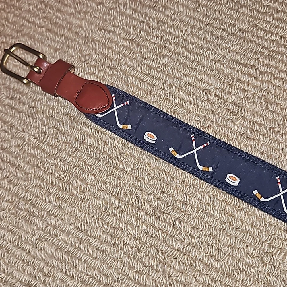 Leather Man Limited Boy's Handmade Blue Canvas Hockey Theme Leather Belt